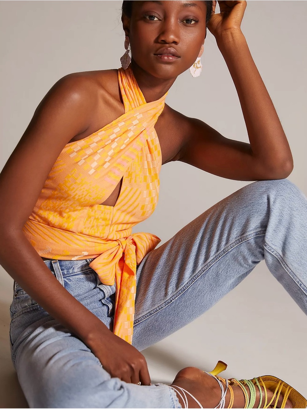 Anthropologie Eva Franco Orange Halter Tie-Waist Tank Top
